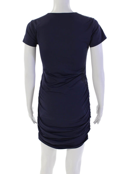 Katie J Womens Short Sleeves Ruched Body Con Dress Navy Blue Size Large