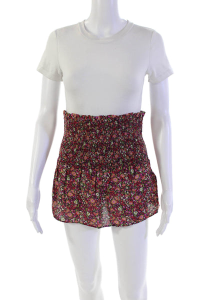 Ba&Sh Womens Smocked Detail Flared Hem Floral Print Tube Top Red Size XS