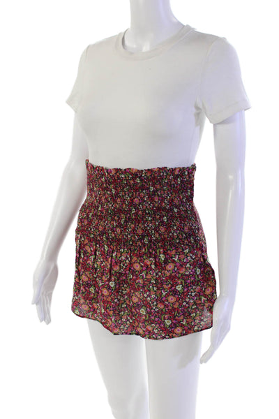 Ba&Sh Womens Smocked Detail Flared Hem Floral Print Tube Top Red Size XS