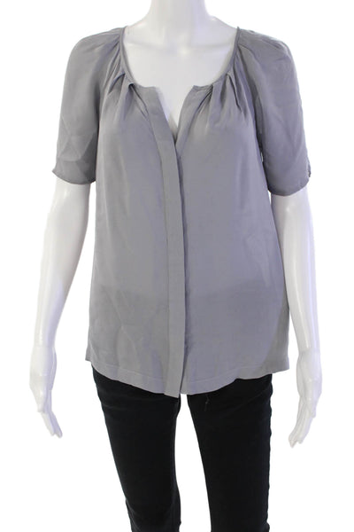 Joie Womens Silk Pleated Neckline Short Sleeve Blouse Light Gray Size XS