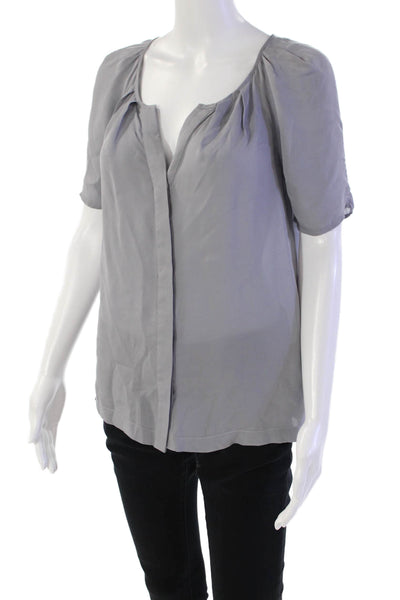 Joie Womens Silk Pleated Neckline Short Sleeve Blouse Light Gray Size XS