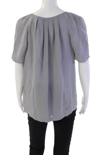 Joie Womens Silk Pleated Neckline Short Sleeve Blouse Light Gray Size XS