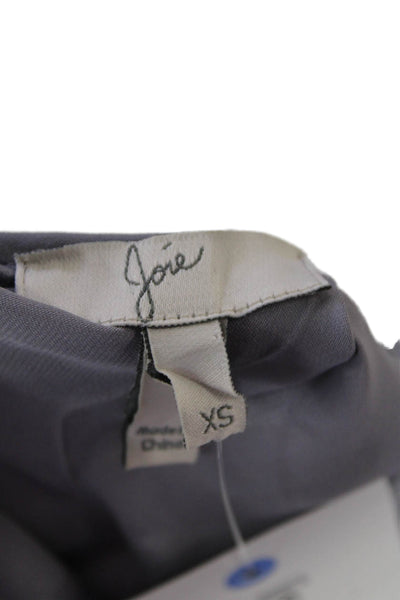 Joie Womens Silk Pleated Neckline Short Sleeve Blouse Light Gray Size XS
