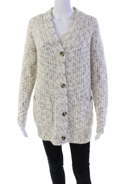 Madewell Womens Four Button V Neck Oversized Cardigan Sweater White Gray 2XS