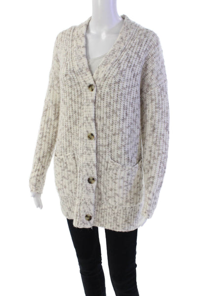 Madewell Womens Four Button V Neck Oversized Cardigan Sweater White Gray 2XS