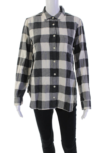 J Crew Womens Button Front Long Sleeve Collared Gingham Shirt White Gray Size 6