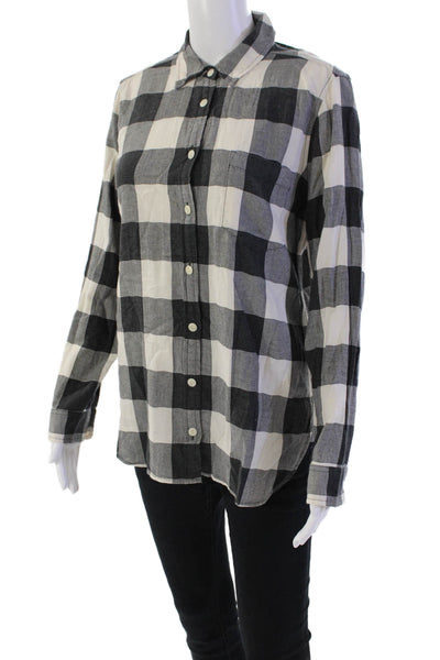 J Crew Womens Button Front Long Sleeve Collared Gingham Shirt White Gray Size 6