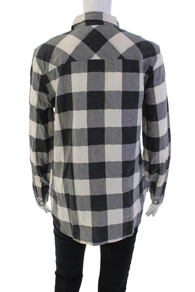 J Crew Womens Button Front Long Sleeve Collared Gingham Shirt White Gray Size 6