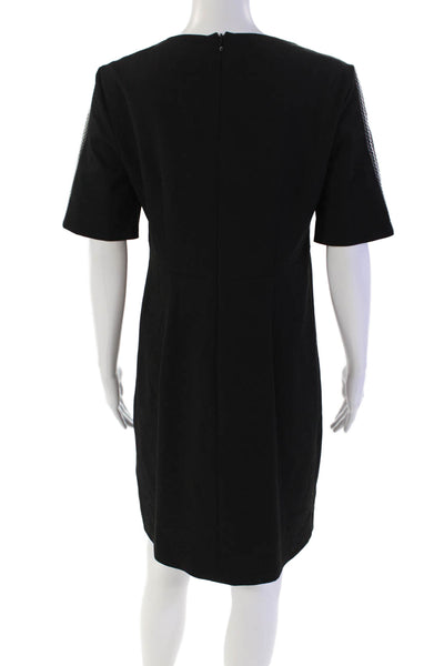 Nanette Lepore Womens Back Zip Short Sleeve Embroidered Mini Dress Black Size 2