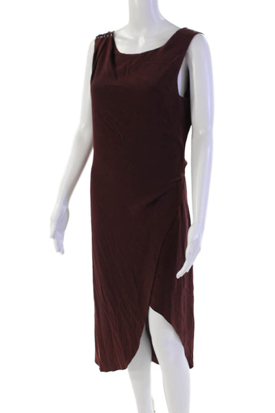 Halston Heritage Womens Side Zip Sleeveless Scoop Neck Draped Dress Brown Size 6
