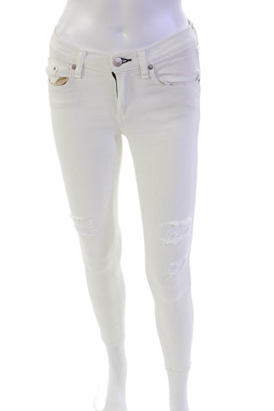 Rag & Bone Womens Cotton Distressed Five Pocket Skinny Capri Jeans White Size 25