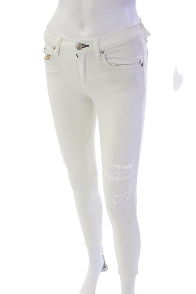 Rag & Bone Womens Cotton Distressed Five Pocket Skinny Capri Jeans White Size 25