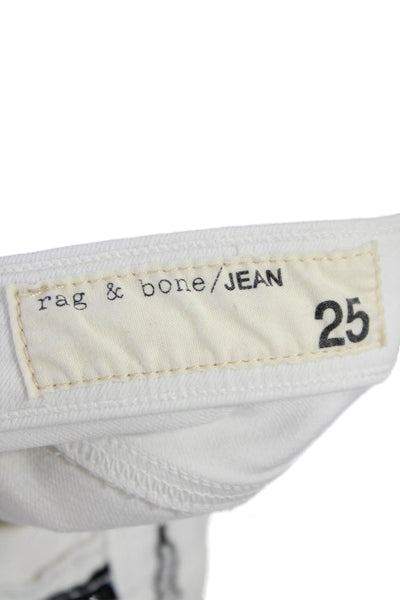 Rag & Bone Womens Cotton Distressed Five Pocket Skinny Capri Jeans White Size 25