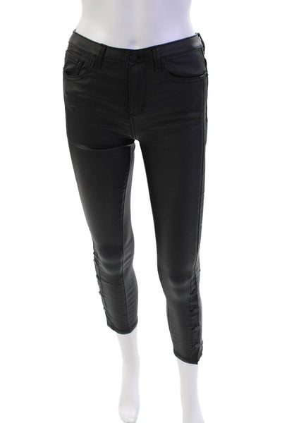 Habitual Womens Mid Rise Ritual Wet Look Skinny Jeans Solid Black Size 12