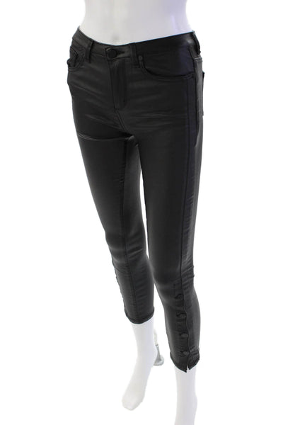 Habitual Womens Mid Rise Ritual Wet Look Skinny Jeans Solid Black Size 12