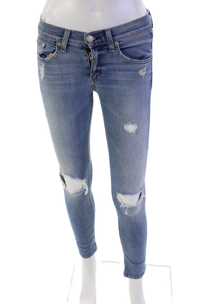 Rag & Bone Womens Cotton Distressed Detail Low Rise Skinny Jeans Blue Size 24