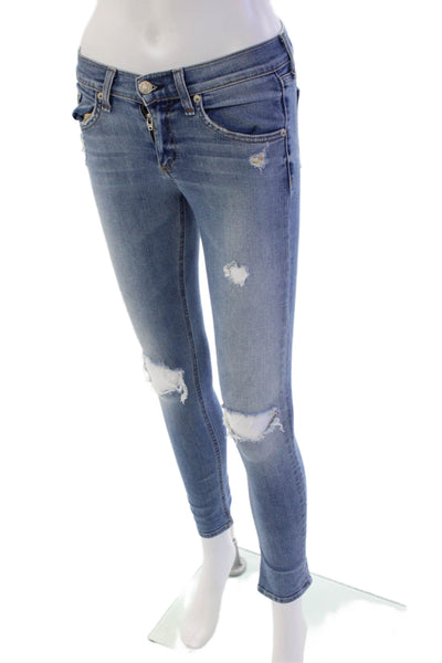 Rag & Bone Womens Cotton Distressed Detail Low Rise Skinny Jeans Blue Size 24