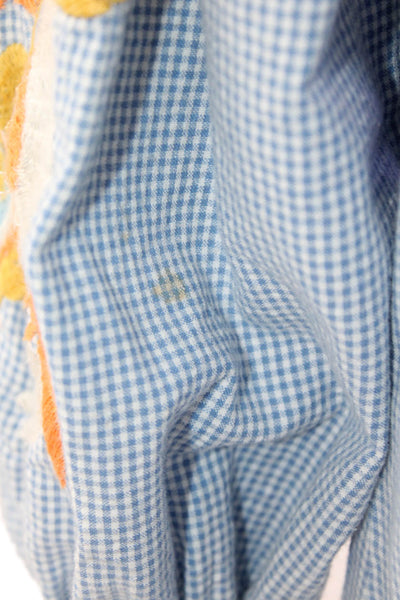 Zara Woman Womens Cotton Gingham Print Embroidered Tunic Top Blue Size XS