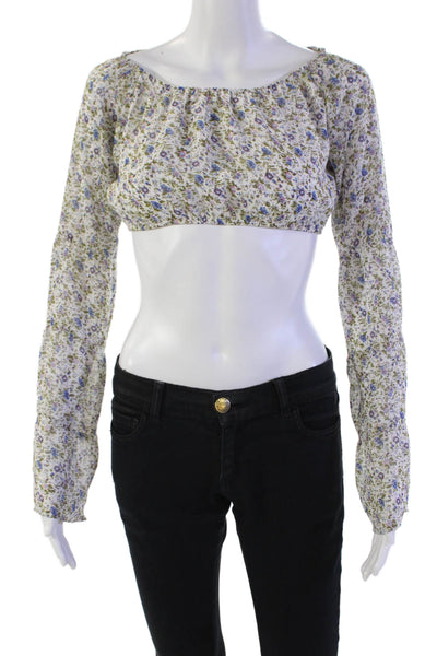 For Love & Lemons Womens Off The Shoulder Floral Print Crop Top White Size XS