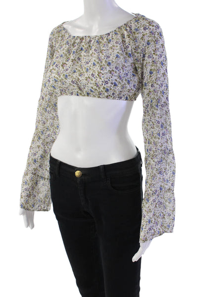 For Love & Lemons Womens Off The Shoulder Floral Print Crop Top White Size XS