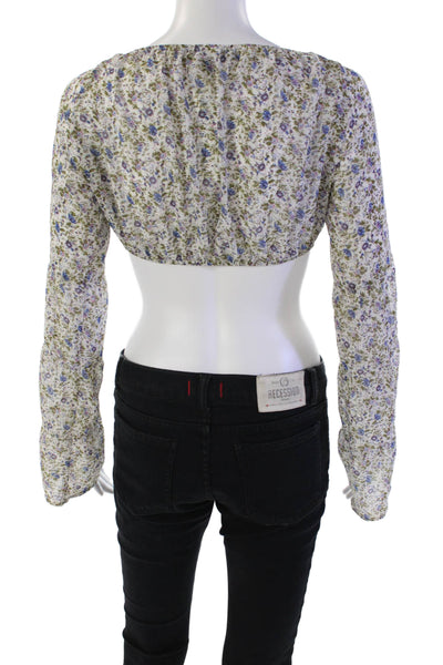 For Love & Lemons Womens Off The Shoulder Floral Print Crop Top White Size XS