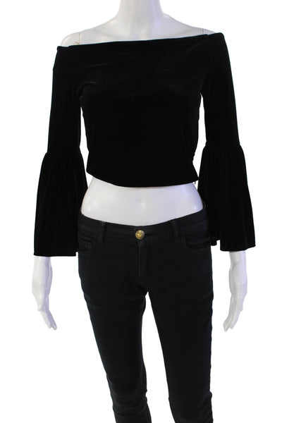 Robertson + Rodeo Off The Shoulder Velvet Cropped Bell Sleeve Top Black Size XS