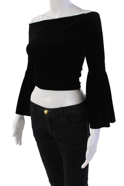Robertson + Rodeo Off The Shoulder Velvet Cropped Bell Sleeve Top Black Size XS
