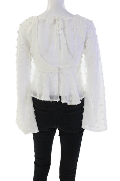 Lovers + Friends Womens Sheer Spotted Tie Detail Cropped Blouse White Size XXS