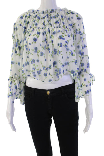 Tularosa Womens Off The Shoulder Floral Sheer Cropped Blouse White Size XXS