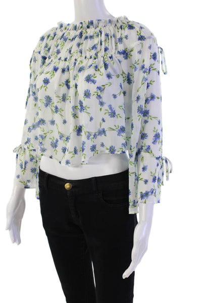 Tularosa Womens Off The Shoulder Floral Sheer Cropped Blouse White Size XXS