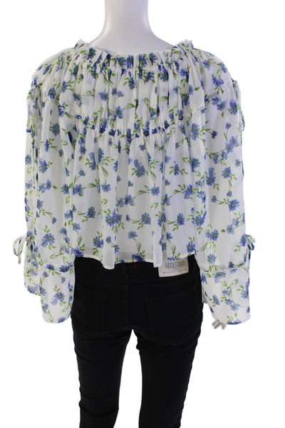 Tularosa Womens Off The Shoulder Floral Sheer Cropped Blouse White Size XXS