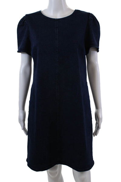 Draper James Womens Cotton Round Neck Short Sleeve Denim Dress Blue Size 10
