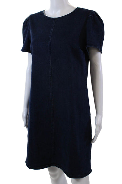 Draper James Womens Cotton Round Neck Short Sleeve Denim Dress Blue Size 10