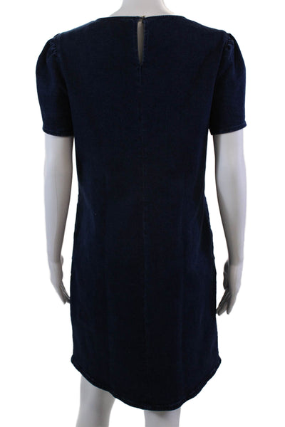 Draper James Womens Cotton Round Neck Short Sleeve Denim Dress Blue Size 10