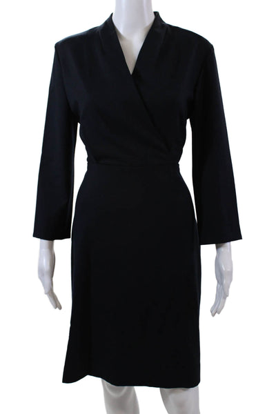 M.M. Lafleur Womens V-neck Long Sleeve Pleated Pencil Dress Navy Size M