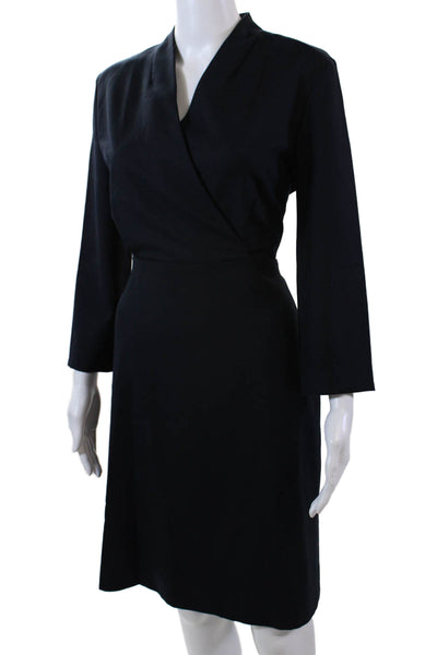 M.M. Lafleur Womens V-neck Long Sleeve Pleated Pencil Dress Navy Size M