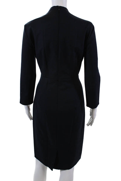M.M. Lafleur Womens V-neck Long Sleeve Pleated Pencil Dress Navy Size M