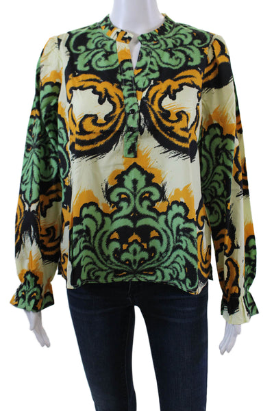 Maude Vivante Womens Long Sleeve Arabesque Ashley Blouse White Multi Size XL