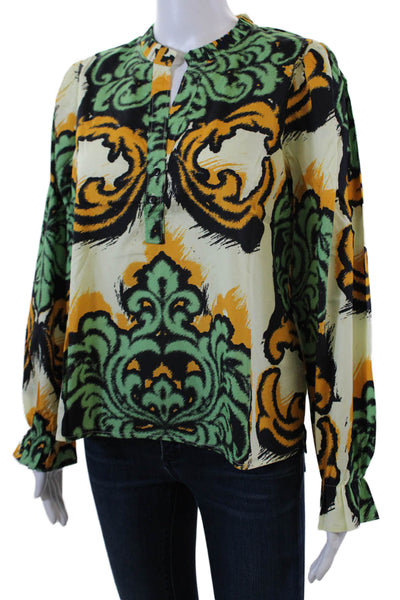 Maude Vivante Womens Long Sleeve Arabesque Ashley Blouse White Multi Size XL