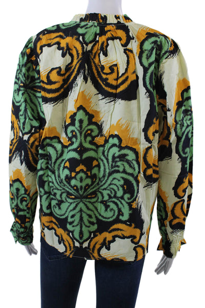 Maude Vivante Womens Long Sleeve Arabesque Ashley Blouse White Multi Size XL