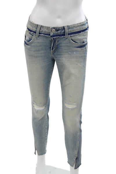 Amo Womens Cotton Denim Distressed 5 Pocket Mid-Rise Skinny Jeans Blue Size 25