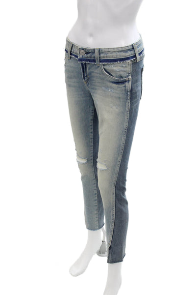 Amo Womens Cotton Denim Distressed 5 Pocket Mid-Rise Skinny Jeans Blue Size 25