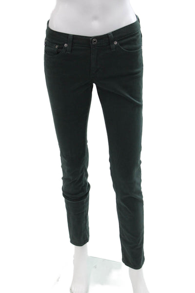 AG Adriano Goldschmied Womens Cotton Low-Rise Cigarette Jeans Green Size 26R