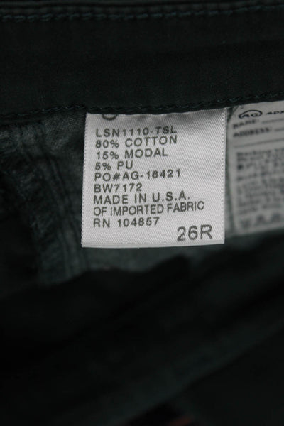 AG Adriano Goldschmied Womens Cotton Low-Rise Cigarette Jeans Green Size 26R