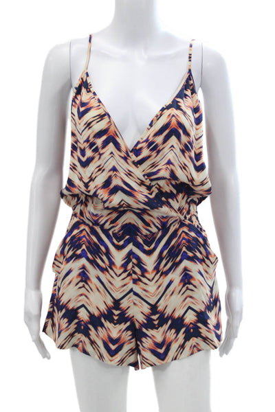 Parker Womens Silk Abstract Print Elastic Waist Sleeveless Romper Orange Size S