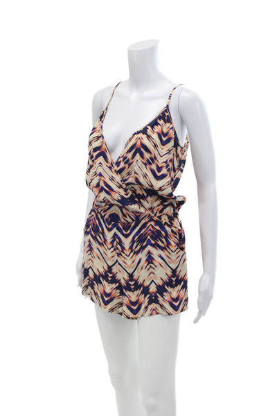 Parker Womens Silk Abstract Print Elastic Waist Sleeveless Romper Orange Size S