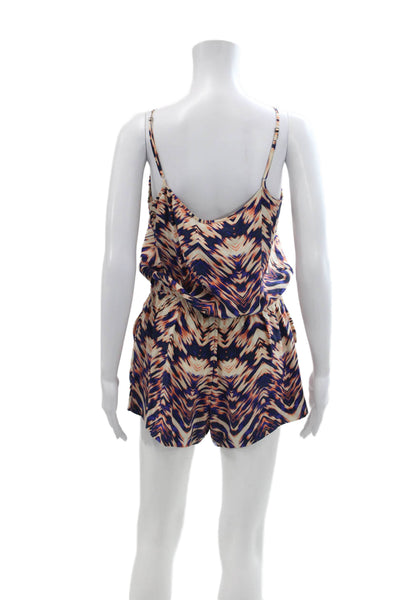 Parker Womens Silk Abstract Print Elastic Waist Sleeveless Romper Orange Size S