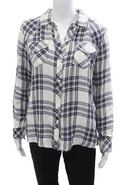 Rails Womens Plaid Collared Long Sleeve Button Up Blouse Top White Sz S