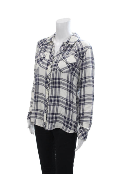 Rails Womens Plaid Collared Long Sleeve Button Up Blouse Top White Sz S