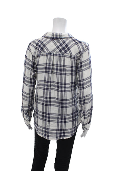 Rails Womens Plaid Collared Long Sleeve Button Up Blouse Top White Sz S